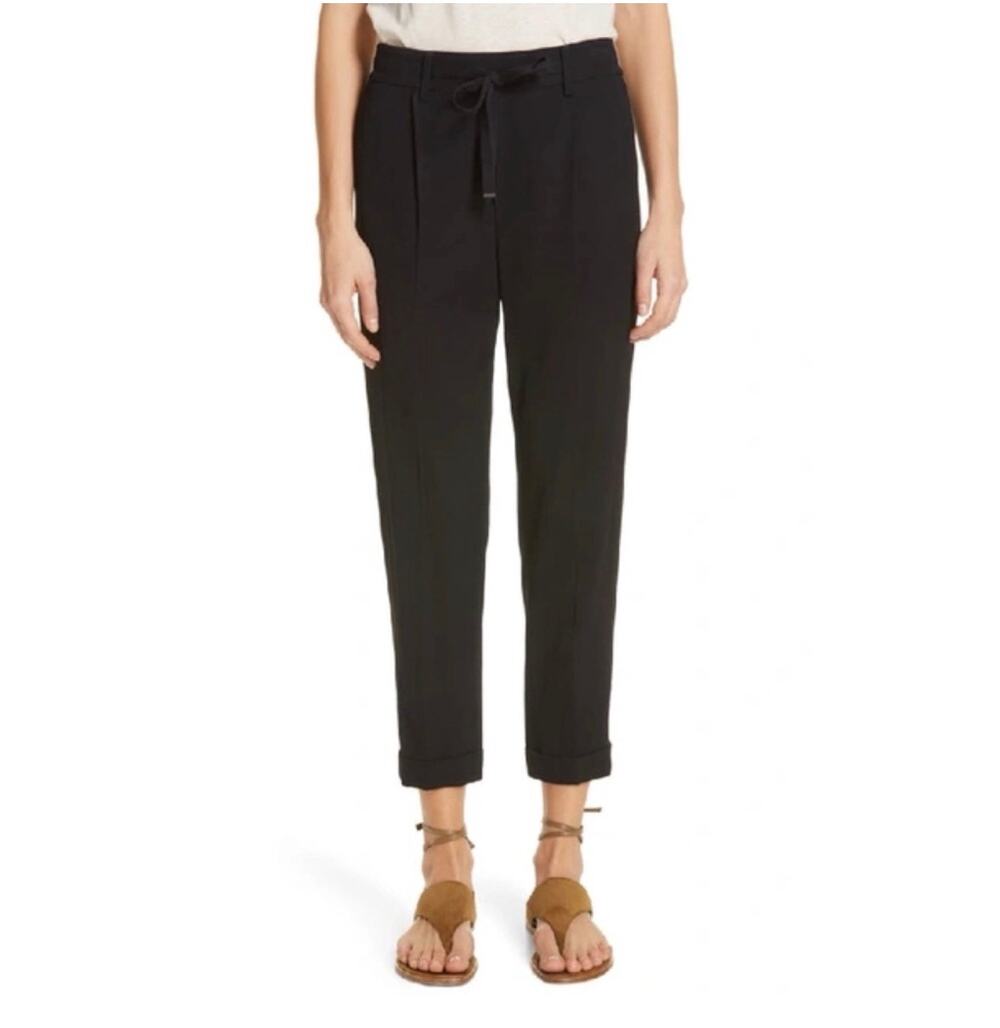 Vince Pants Womens Large Black Cropped Drawstring Pull-On Jogger Solid Classic